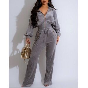 VELOUR ZIP UP JACKET & PANTS SET